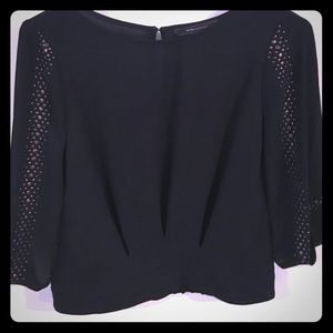 BCBG black crop top with accented sleeves
