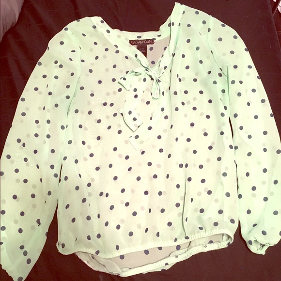 Mint and navy blue blouse