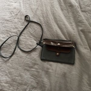 Light blue and brown leather purse