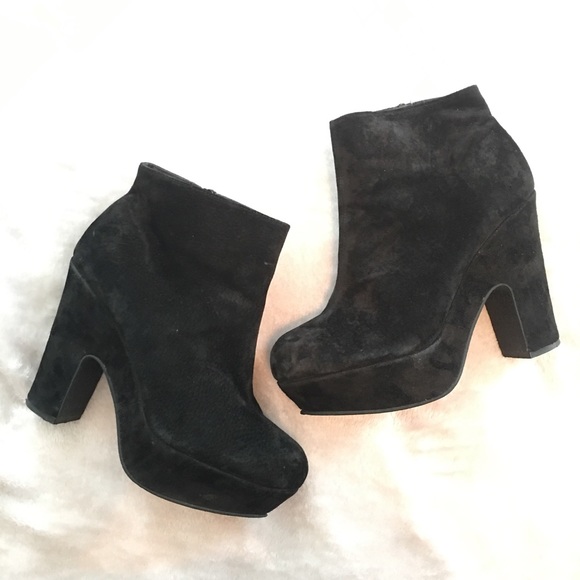 Office London Suede Leather Black Platform Booties