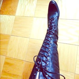Right below the knee lace up heel boots