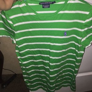 Green striped polo with purple emblem!