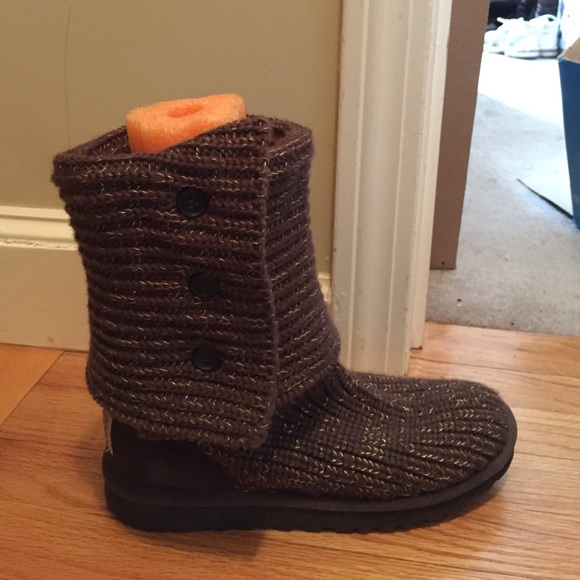 Brown UGG boots with gold speckles