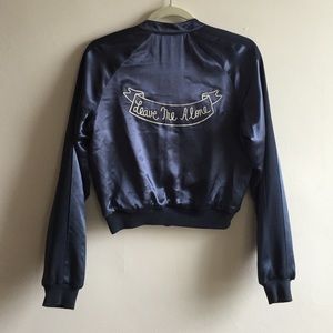 REFORMATION satin "leave me alone" bomber jacket