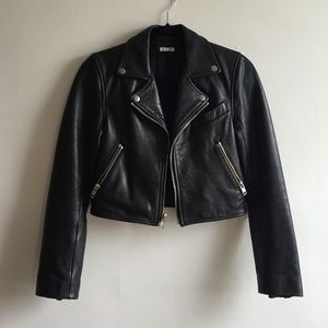 REFORMATION heavyweight leather cropped moto