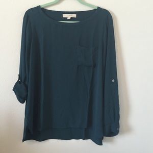Dark teal polyester blouse