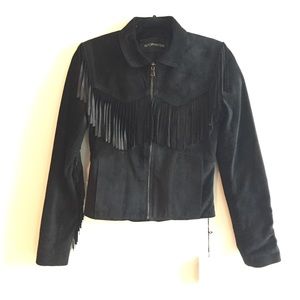 REFORMATION suede fringe jacket