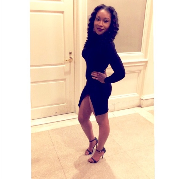 Black long sleeve dress with slit