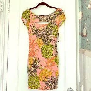 Guess tropical print bodycon midi dress