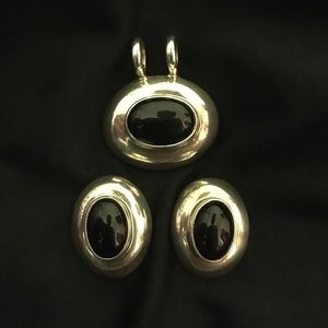 Sterling and onyx earrings & pendent