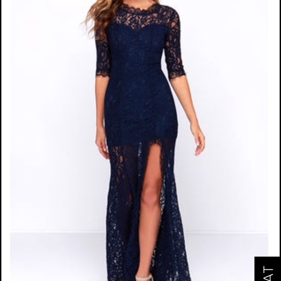 Lulu's Only One Navy Blue Lace Maxi Dress