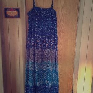 Blue and orange printed maxi dress.