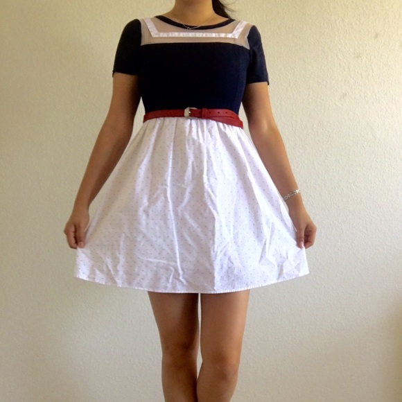 ModCloth Nautical Short Sleeve Summer Dress, Sz L