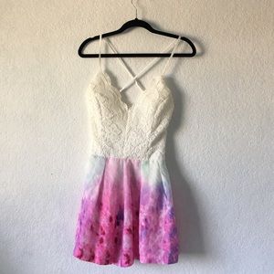 Lace Top Romper w. Tie Dye Bottom & X-Open Back