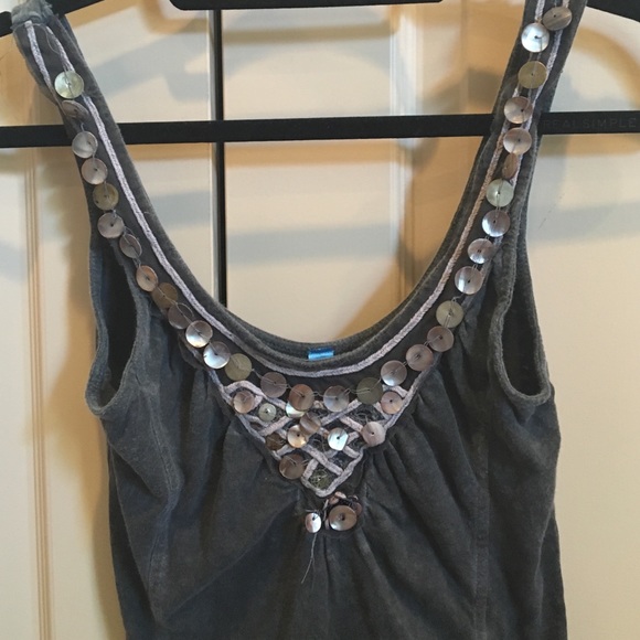 Free People Grey Tank with Shell Style Beading - Picture 2 of 3