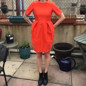 COS Poppy Red Tulip Dress with Pockets sz 4