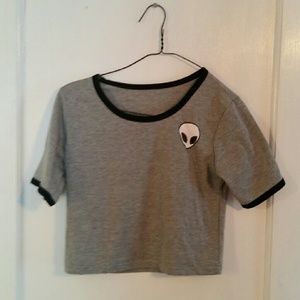Brandy Melville Gray Alien Patch Crop Top