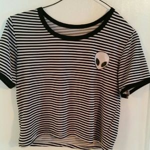 Brandy Melville Striped Alien Patch Crop Top