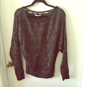 Gunmetal gray metallic sweater w cutout design