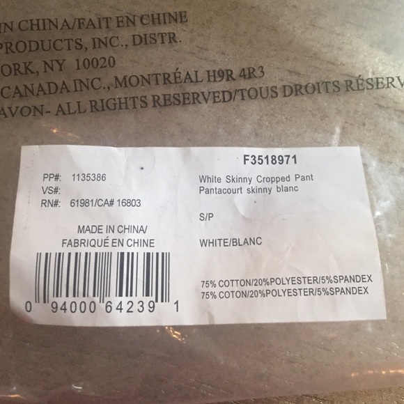 WHITE COTTON SKINNY CROP PANTS by Avon. Size S/P - Picture 4 of 4