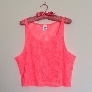 PINK Victoria's Secret Lace Crop Tank, Neon Coral