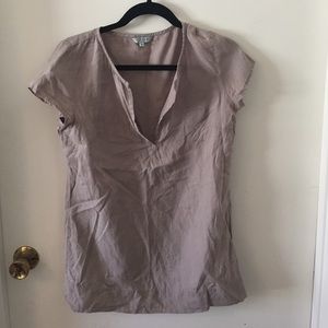 Taupe linen v-neck shirt