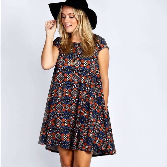 Boohoo Plus Edie Cap Sleeve Swing Dress US Sz 14