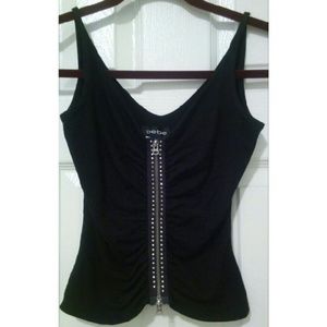 BEBE Cropped Rhinestone Zipper Tank