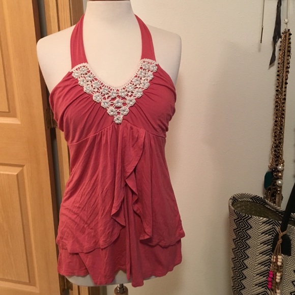 Coral beaded halter
