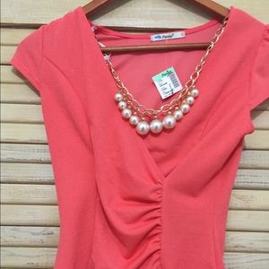 Sexy Coral Blouse with attached necklace