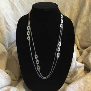 Long silver tone necklace