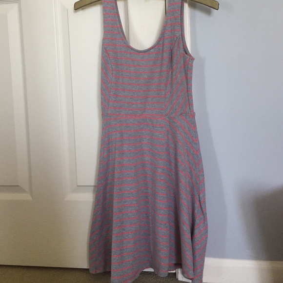 grey and pink striped dress
