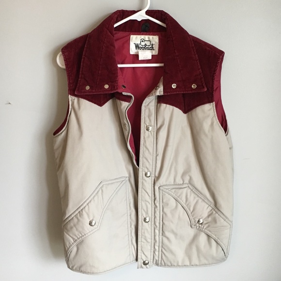 Vintage Woolrich Vest in Maroon Corduroy & Gray
