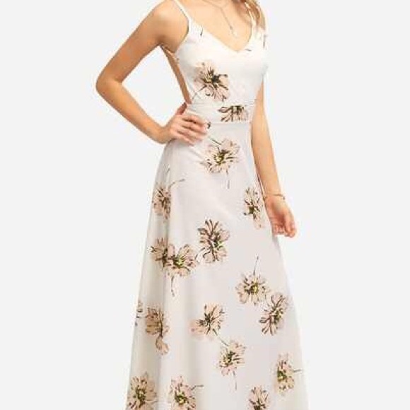 Flower Print Backless Long Cami Dress