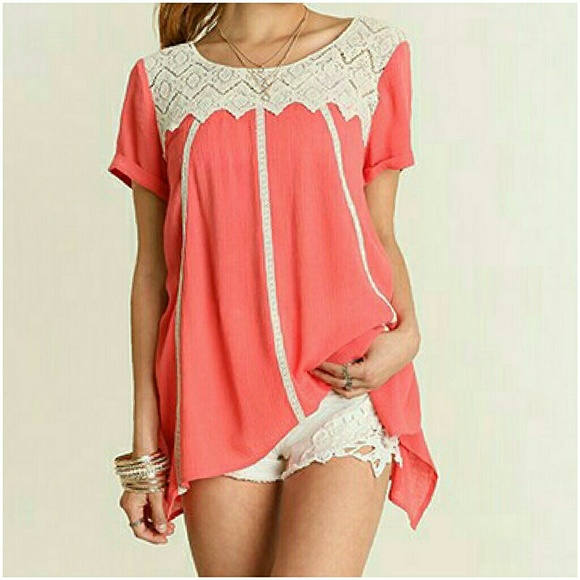 ❤NEW CORAL LACE TOP❤ - Picture 2 of 3