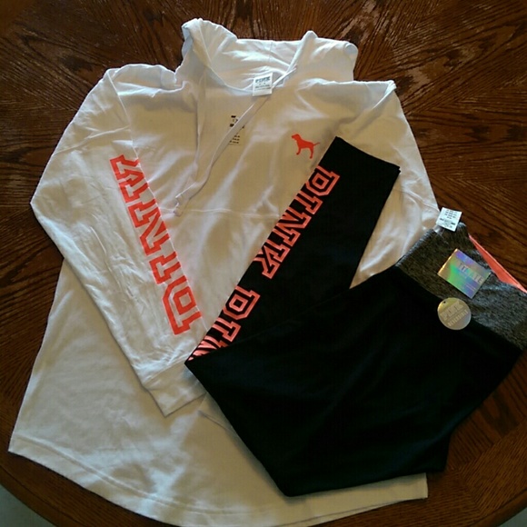 Nwt med PINK hooded crew/ultimate leggings outfit