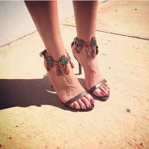 New Brown Designer Sergio Rossi Beaded Heels, 7