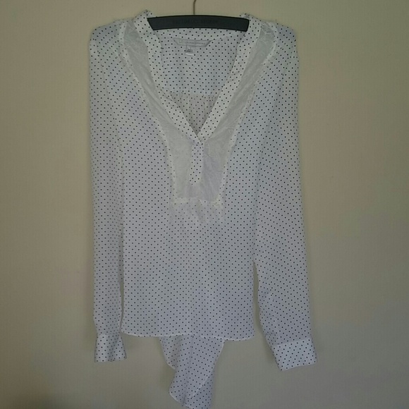Black and white polka dot, lace dress shirt.