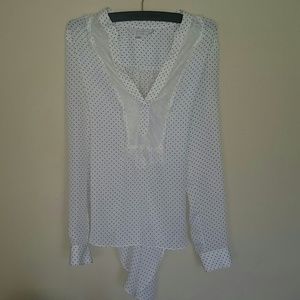 Black and white polka dot, lace dress shirt.