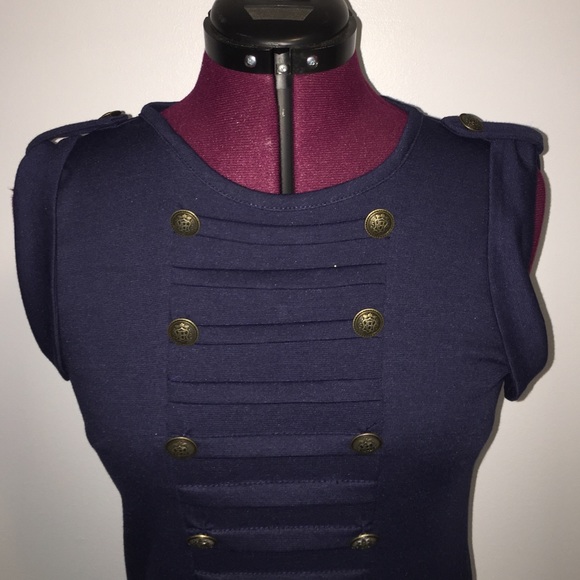 Navy blue military-inspired dress with pockets