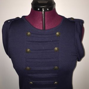 Navy blue military-inspired dress with pockets