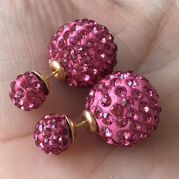 2/$15🌹🍷Rosé Double Fireball Double Side Earrings - Picture 2 of 5