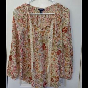 Sweet Orange and Tan Boho Peasant shirt