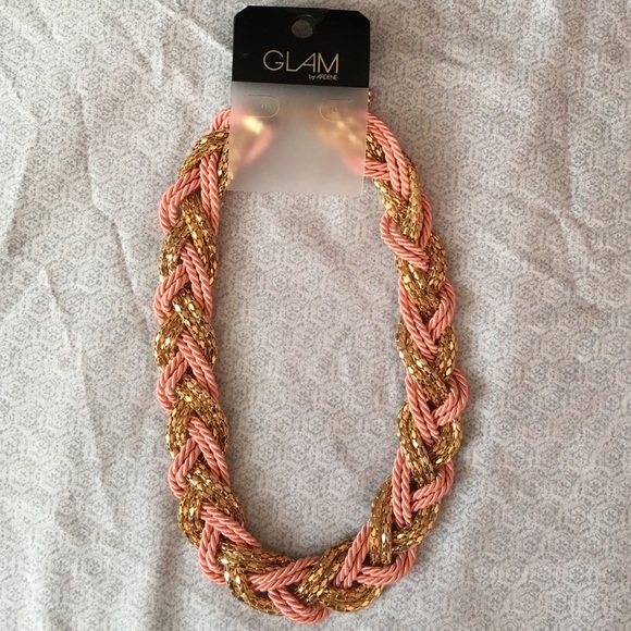 Pink and gold braided necklace