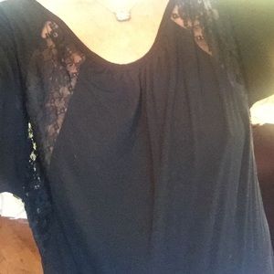 Black American Eagle Shirt with Black Lace Accent