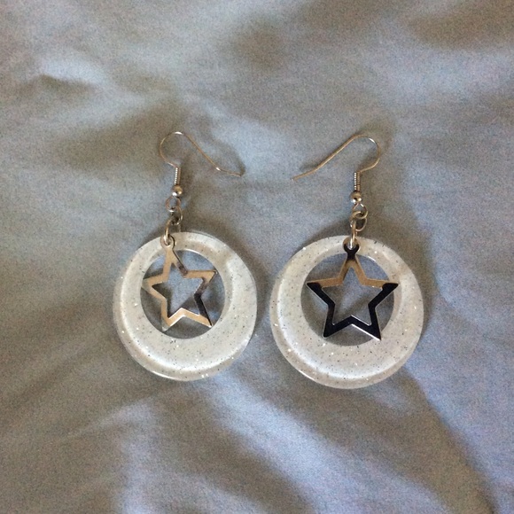 Star earrings with white glitter
