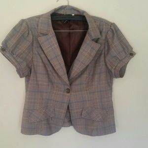Brown plaid dress jacket.