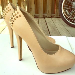Nude Heels with Gold Spike Heel Detail