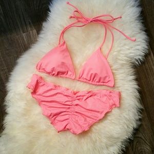 Victoria Seret Coral Bikini Set Ruffled Bottoms