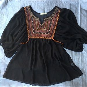 Black flowy tie back boho top